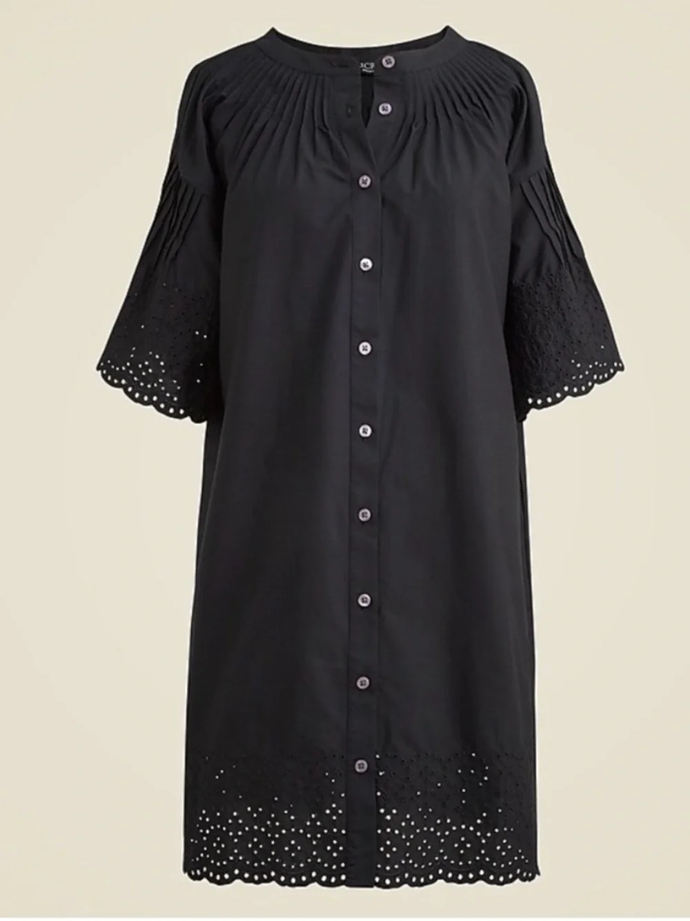 J. Crew Black Eyelet-Trim Button Front Mini Dress